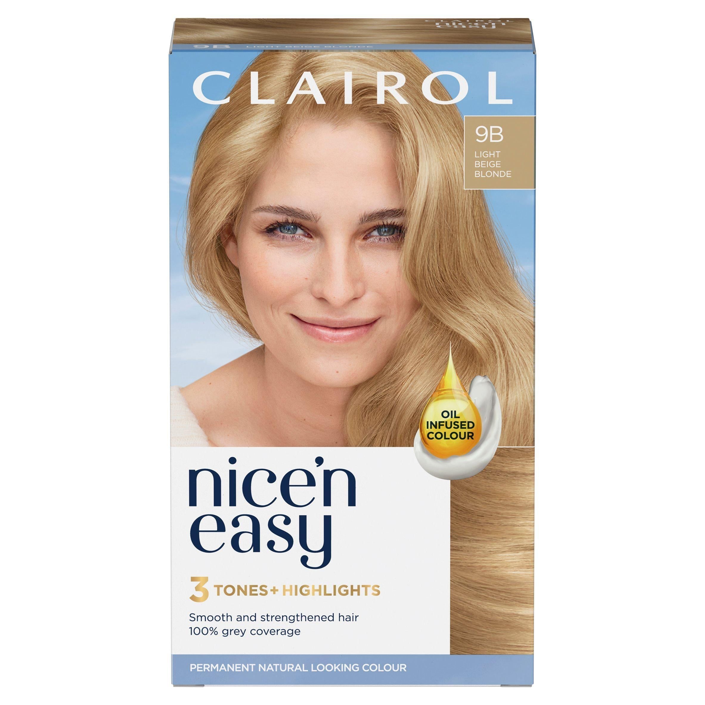 Clairol Nice'n Easy Cr&amp;egrave;me Natural Looking Oil-Infused Permanent Hair Dye Light Beige Blonde 9B