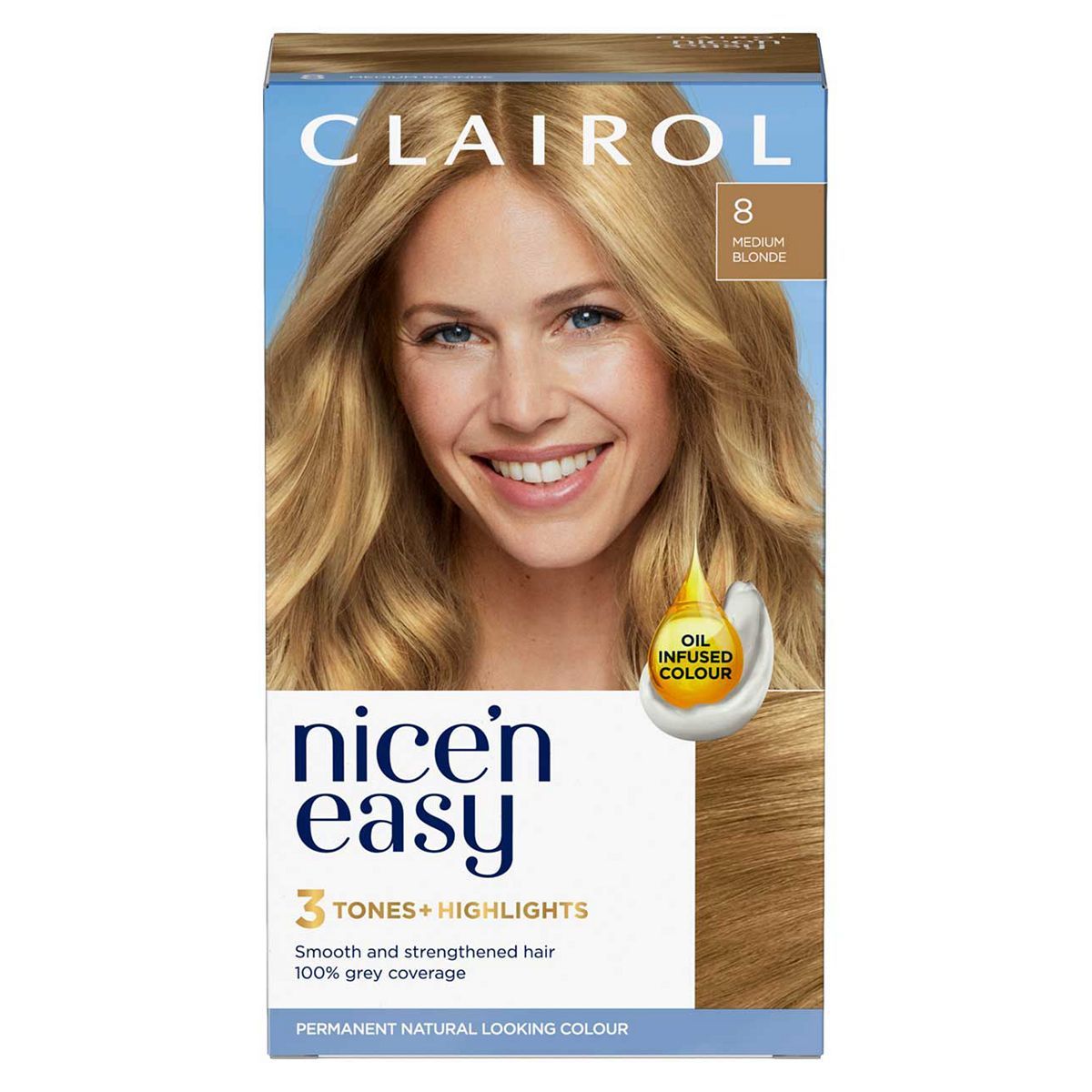 Clairol Nice'n Easy Cr&amp;egrave;me Oil Infused Permanent Hair Dye 8 Medium Blonde 177ml