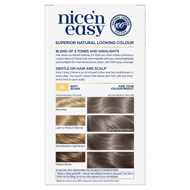 Clairol Nice'n Easy Creme Permanent Hair Dye 8S Soft Silver