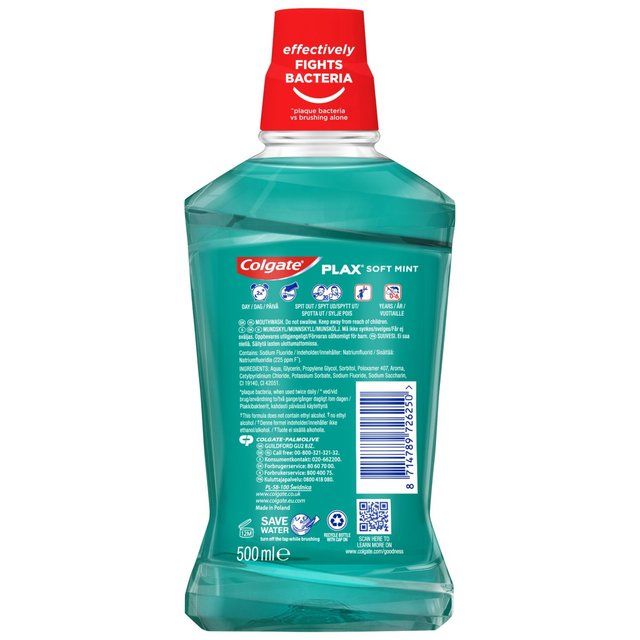 Colgate Plax Soft Mint Mouthwash Alcohol Free 500ml   500ml