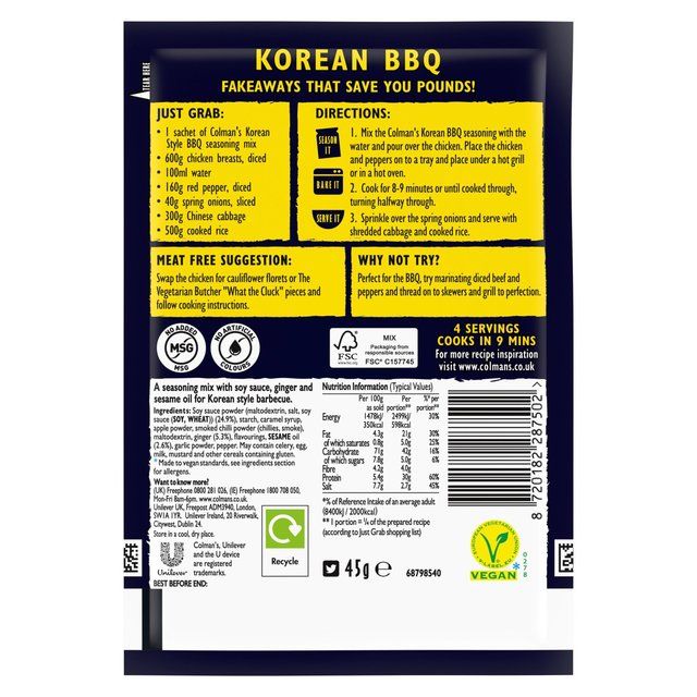 Colman's BBQ Korean Sauce Dry Packet Mix   45g