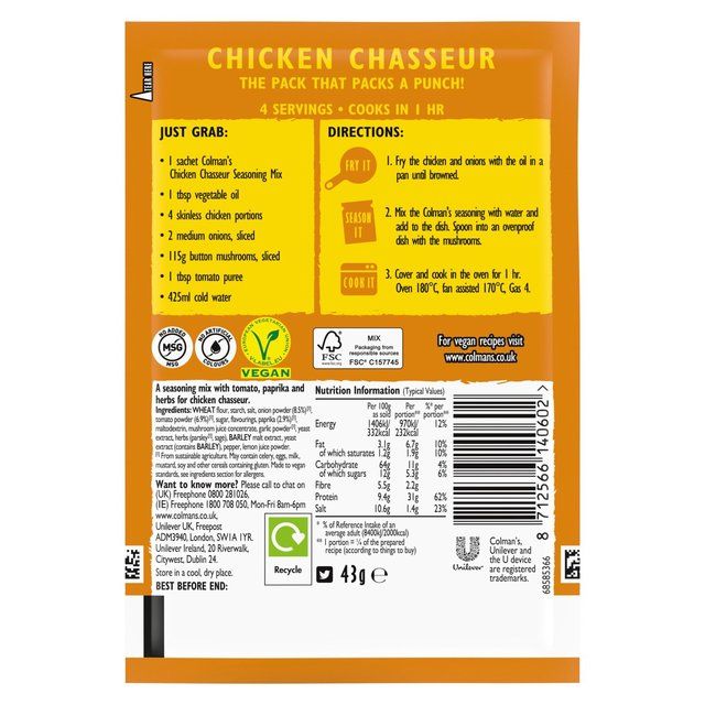 Colman's Chicken Chasseur Recipe Mix   43g