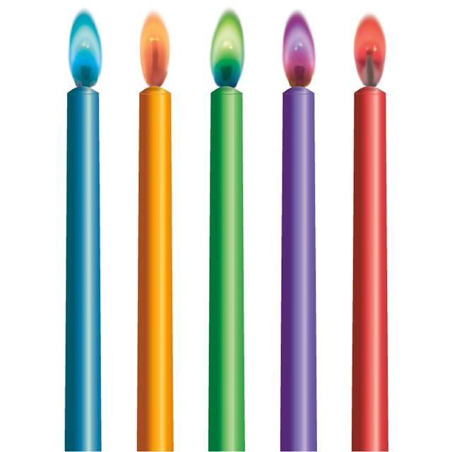 Colour Flame Birthday Candles With Holders   10 per pack