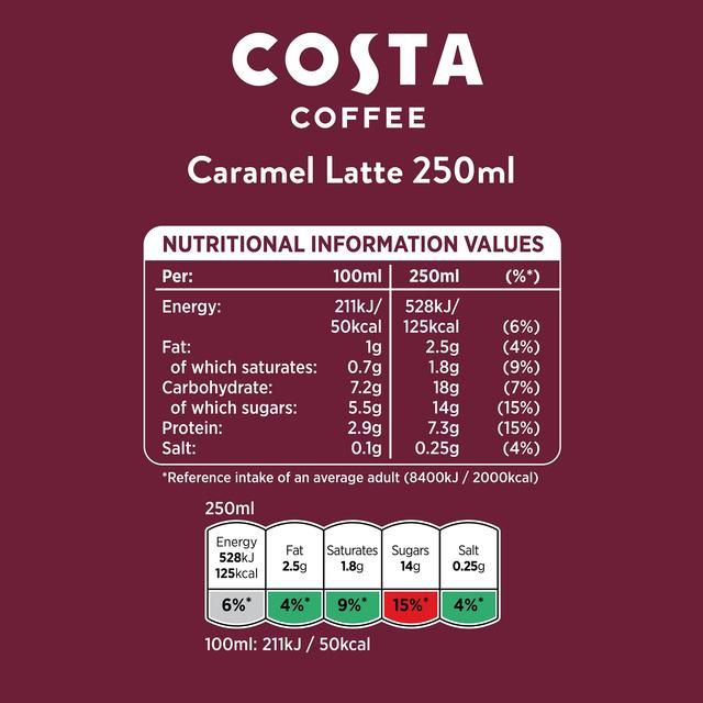 Costa Coffee Caramel Latte Iced Coffee   4 x 250ml