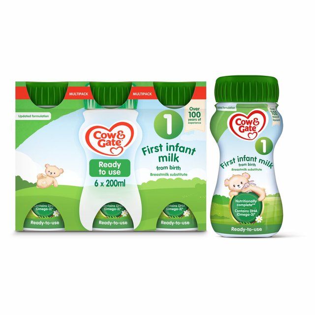 Cow &amp;amp; Gate 1 First Baby Milk Formula Liquid from Birth Multipack    6 x 200ml