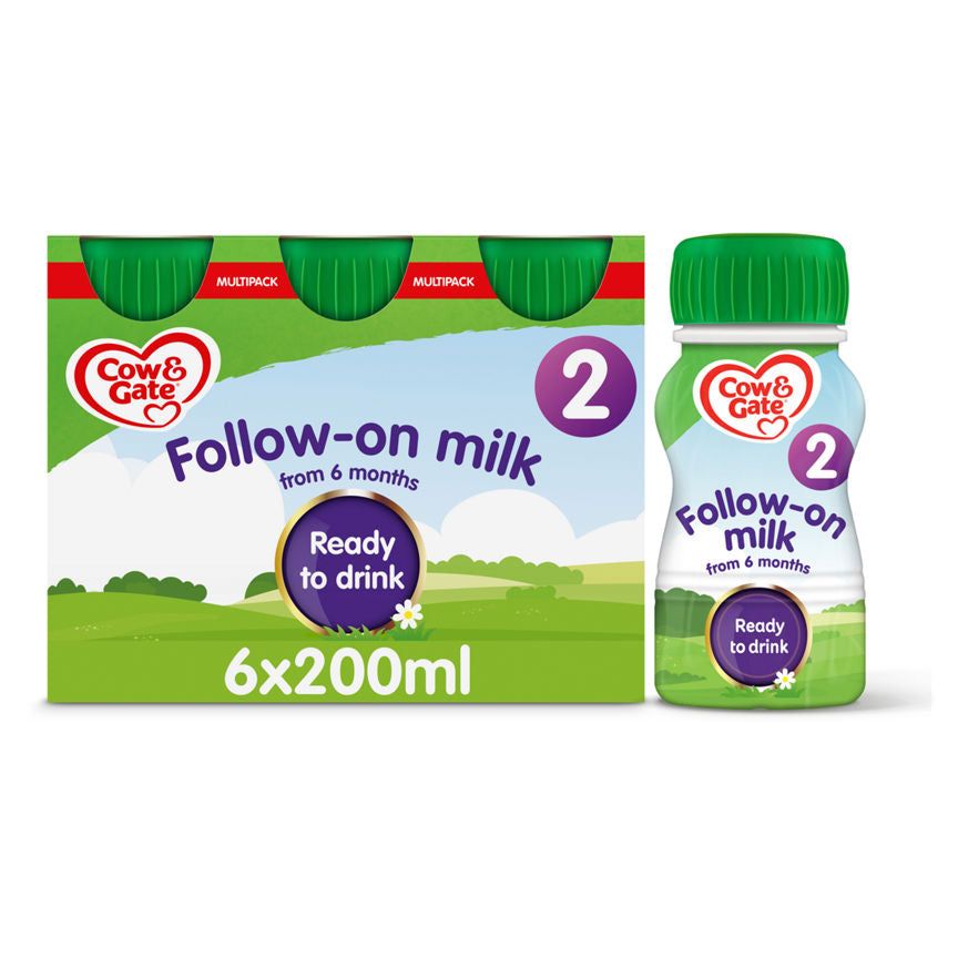 Cow &amp;amp; Gate 2 Follow On Baby Milk Formula Liquid 6-12 Months Multipack 6x