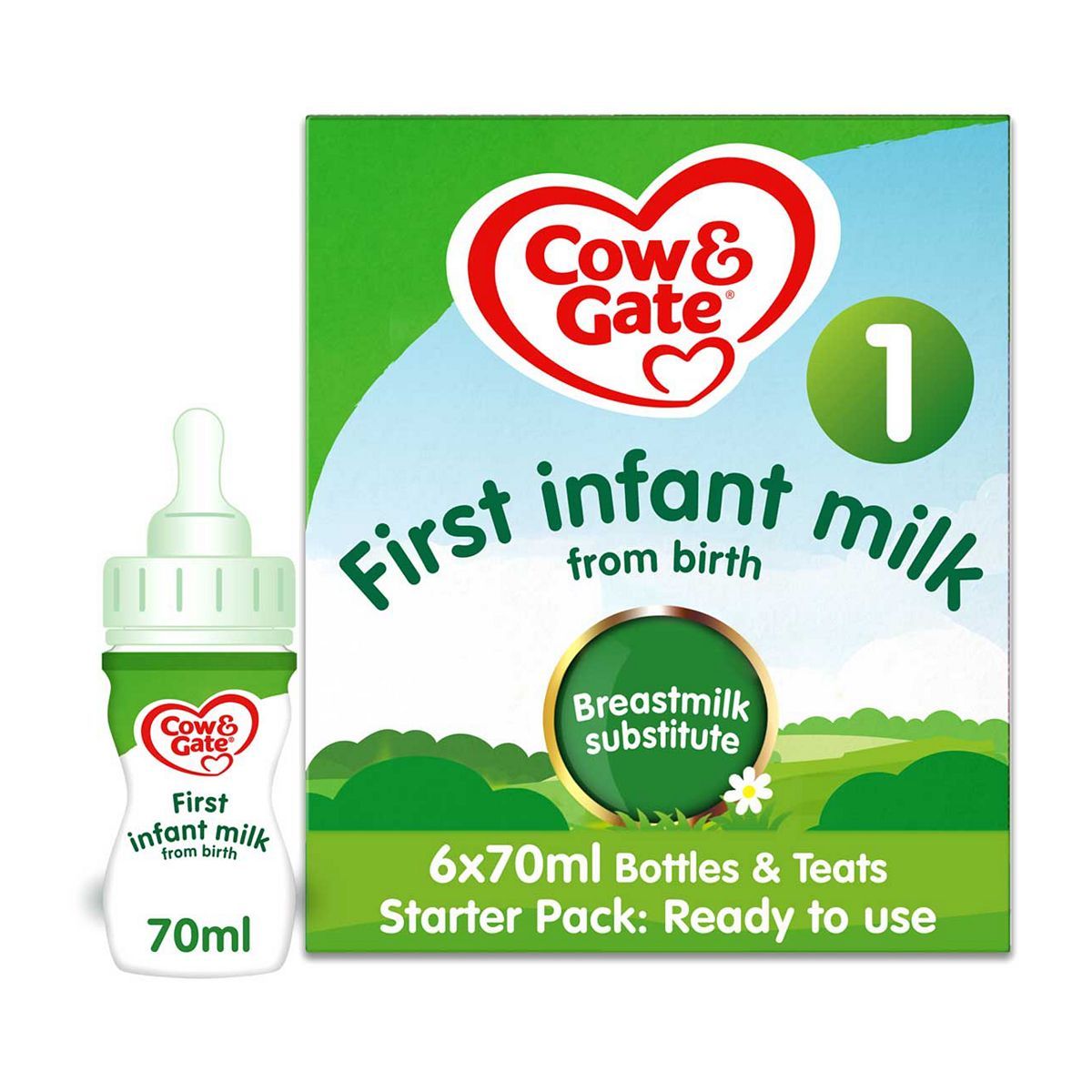 Cow &amp;amp; Gate First Infant Milk Starter Pack from Birth 6 x 70ml