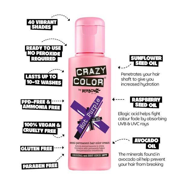 Crazy Color Semi Perm Hair Color Cream New Hot Purple 62