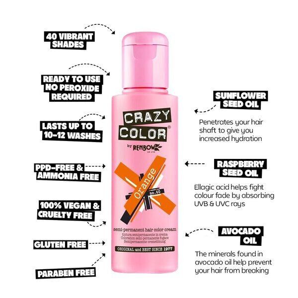 Crazy Color Semi Permanent Hair Color Cream Orange 60