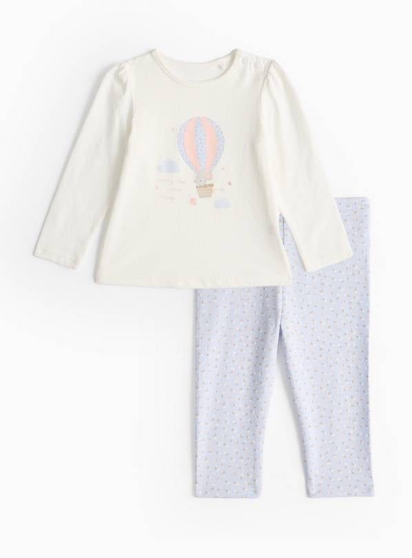 Cream Balloon Print Top &amp;amp; Blue Leggings Set 6-9 months