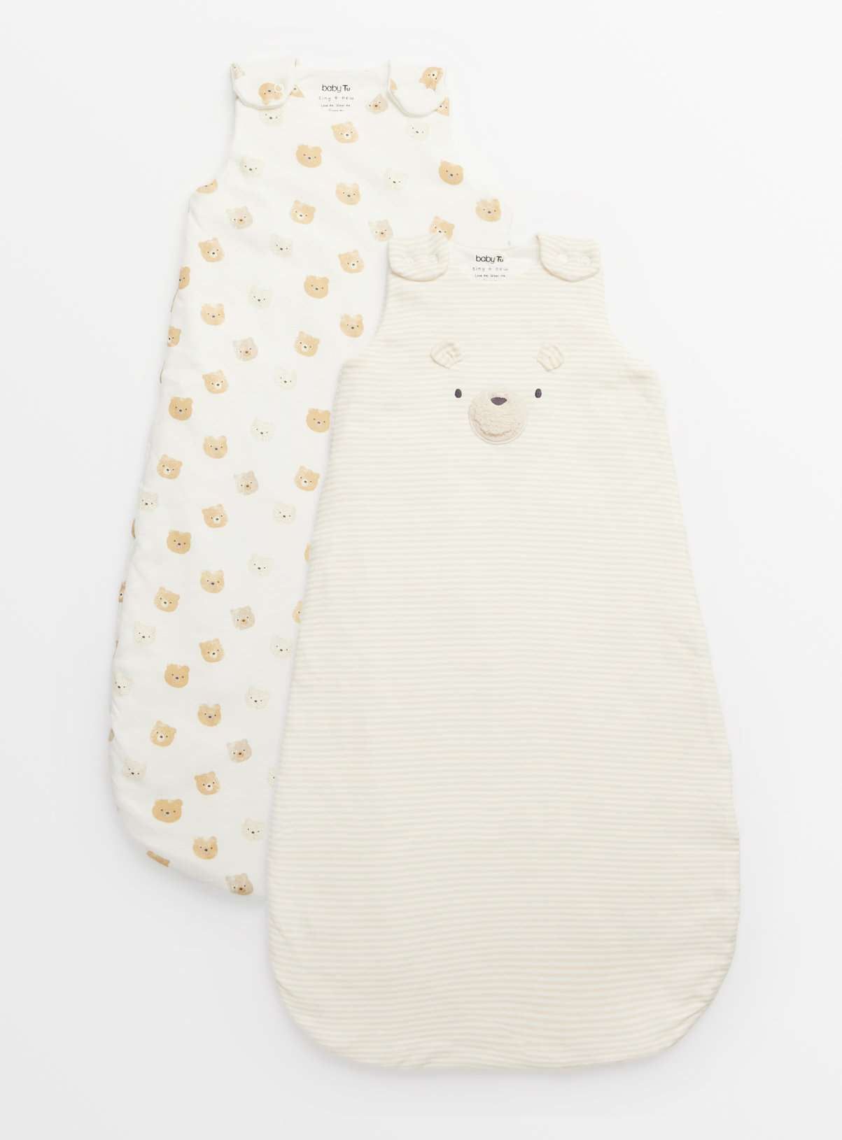 Cream Bear Print 2.5 Tog Sleeping Bags 2 Pack 6-12 months