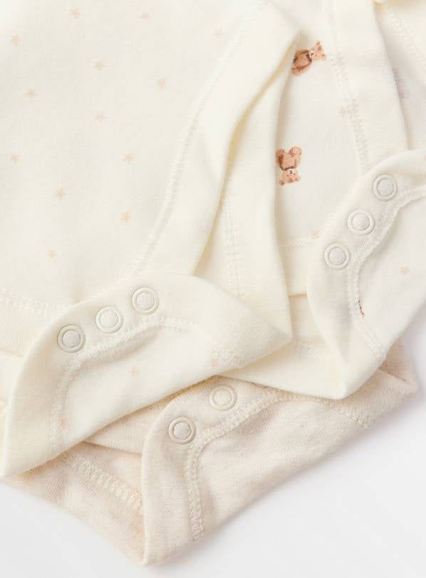 Cream Bear Print Long Sleeve Bodysuits 5 Pack 3-6 months