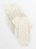 Cream Bear Print Short Sleeve Bodysuits 5 Pack 6-9 months