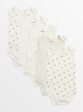 Cream Bear Print Short Sleeve Bodysuits 5 Pack Newborn