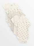 Cream Bear Print Short Sleeve Bodysuits 5 Pack Up to 3 mths