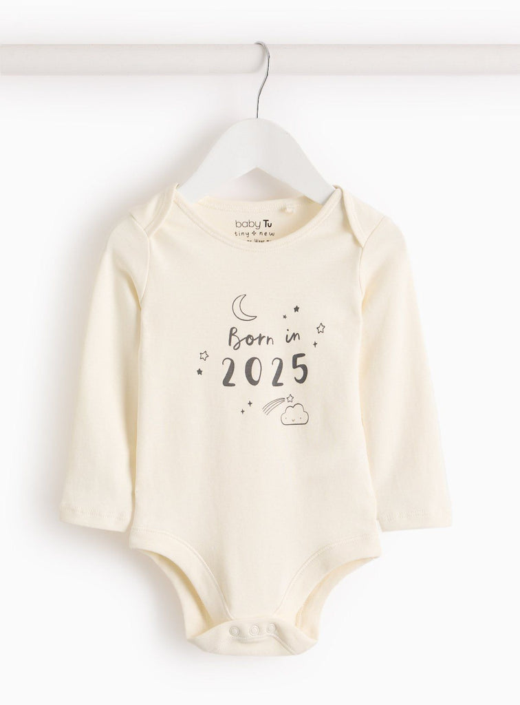 Cream Born In 2025 Slogan Bodysuit 3-6 months