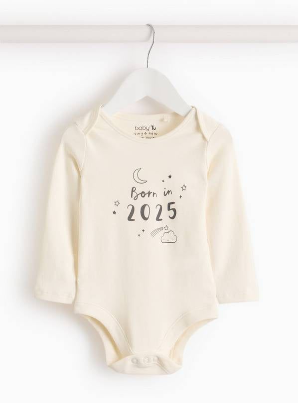 Cream Born In 2025 Slogan Bodysuit 6-9 months