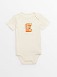 Cream 'E' Initial Short Sleeve Bodysuit  Newborn