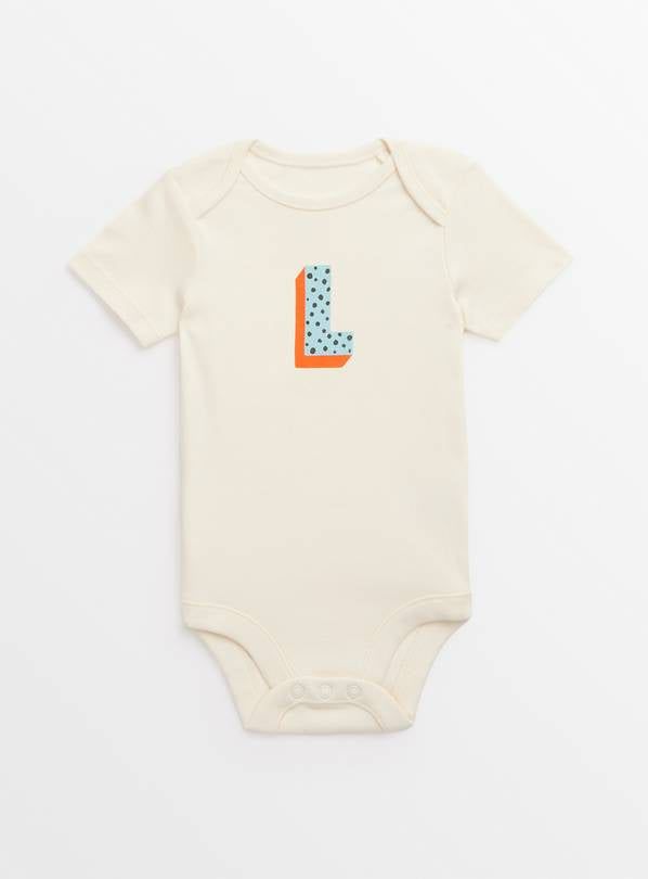 Cream 'L' Initial Short Sleeve Bodysuit Newborn