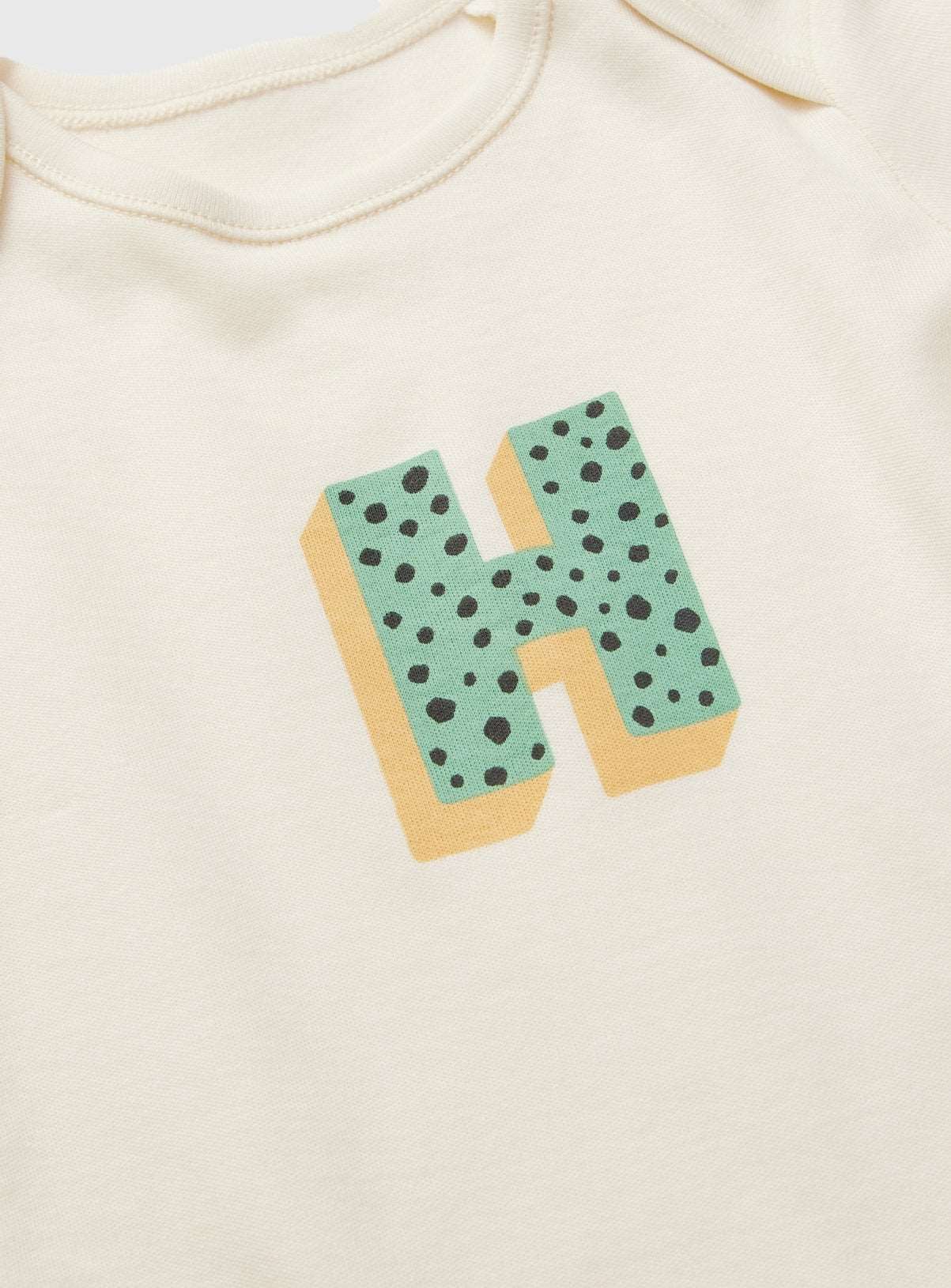 Cream Letter 'H' Organic Cotton Bodysuit Up to 1 mth