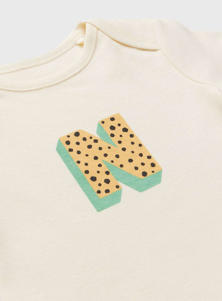 Cream 'N' Initial Short Sleeve Bodysuit Up to 3 mths