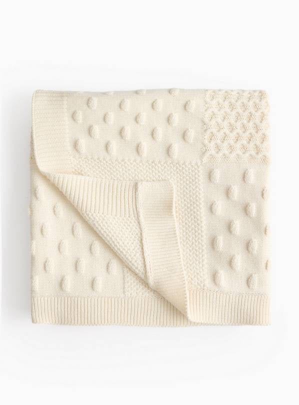 Cream Patchwork Bobble Blanket One Size