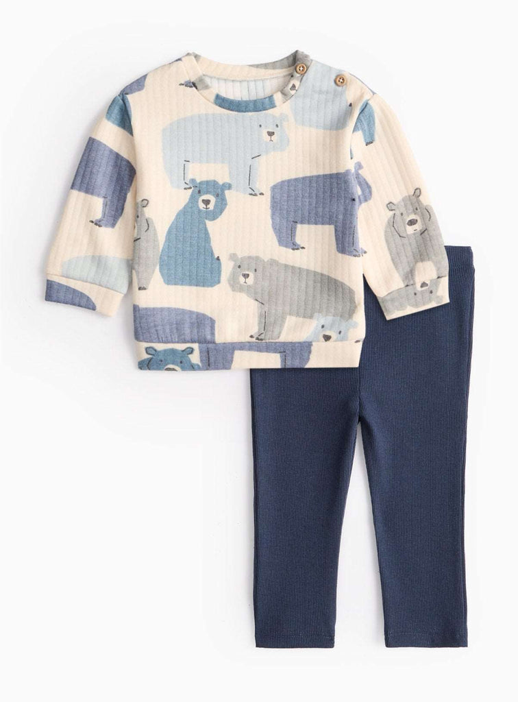 Cream Polar Bear Ribbed Jumper & Navy Leggings Set 3-6 months