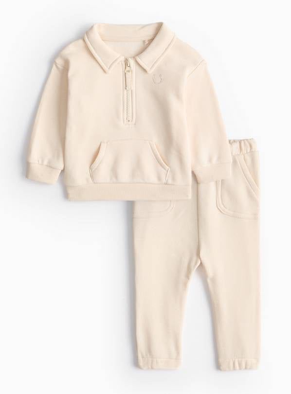 Cream Quarter-Zip Sweatshirt &amp;amp; Leggings Set Up to 3 mths