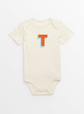 Cream 'T' Initial Short Sleeve Bodysuit  Newborn