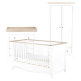 CuddleCo Clara 3pc White &amp;amp; Ash Nursery Furniture Set - 3 Drawer Dresser, Cot Bed and Wardrobe