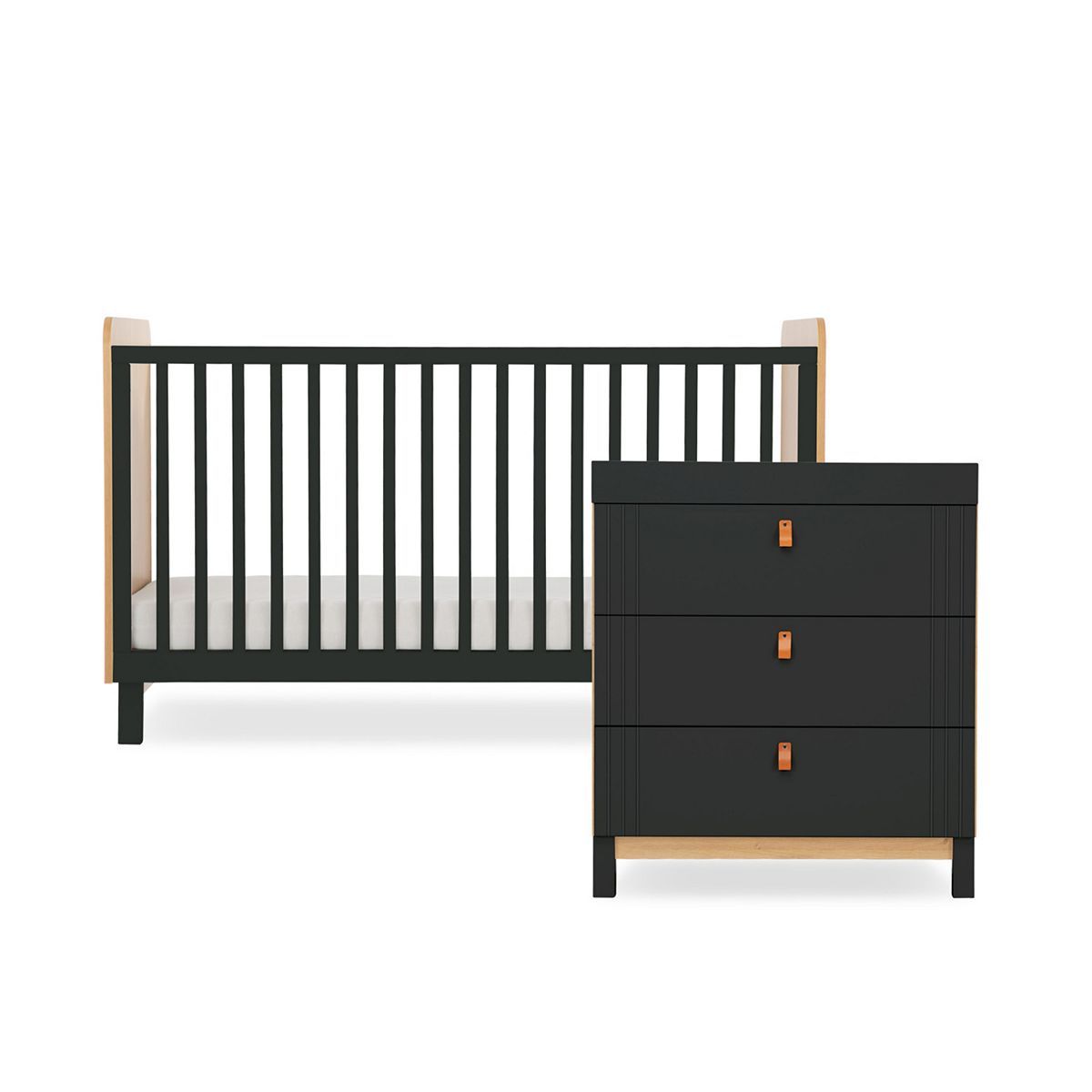 CuddleCo Rafi 2 Piece Nursery Furniture Set - Oak and Black