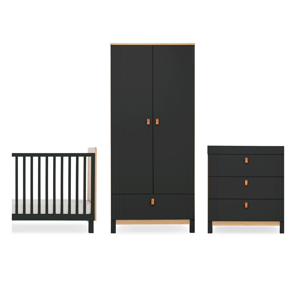 CuddleCo Rafi 3 Piece Nursery Furniture Set - Oak and Black