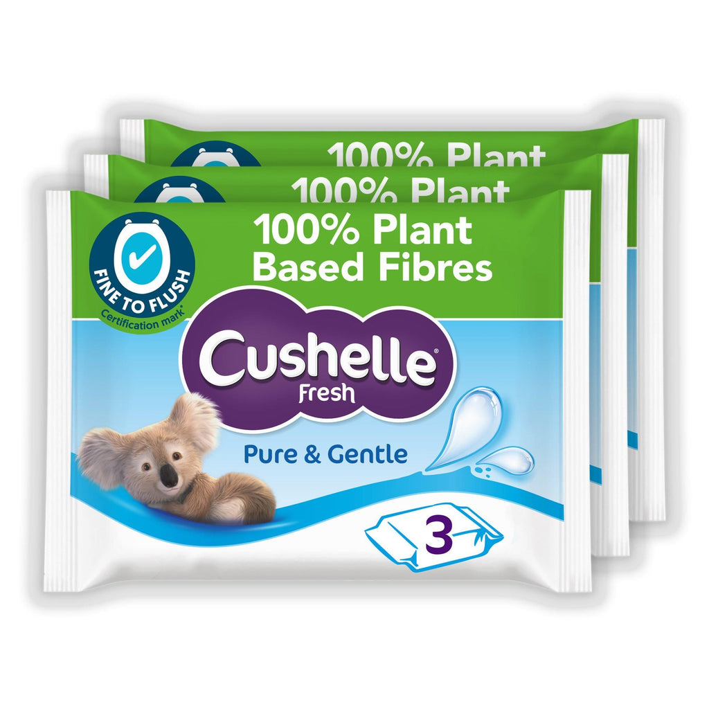 Cushelle Fresh & Gentle Pure Flushable Moist Toilet Tissue Wipes Triple Pack 3x38