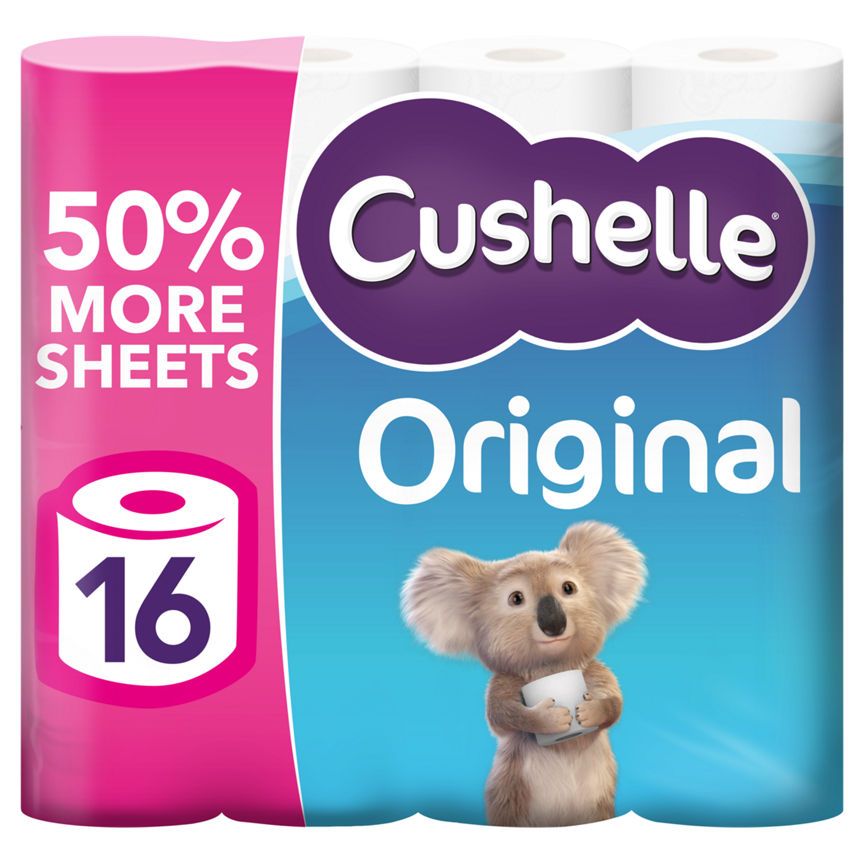 Cushelle Original 50% Longer Lasting Toilet Tissue 16 Equals 24 Regular Rolls