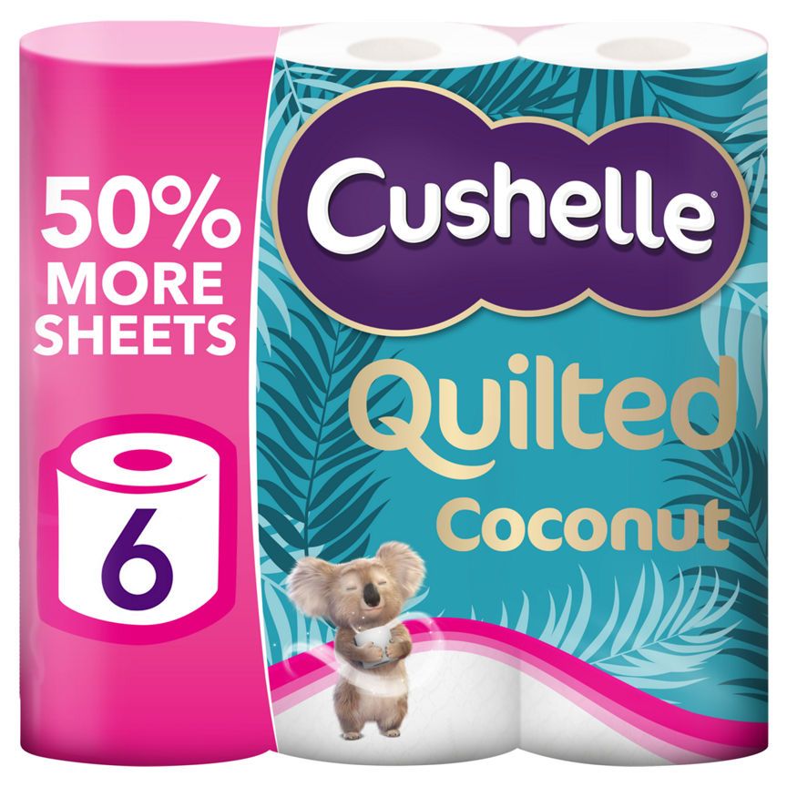 Cushelle Quilted Coconut 50% Longer Lasting Toilet Tissue 6 Equals 9 Regular Rolls