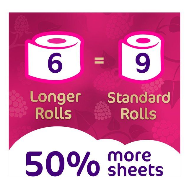 Cushelle Quilted Raspberry &amp;amp; Rhubarb 50% Longer Toilet Rolls   6 per pack