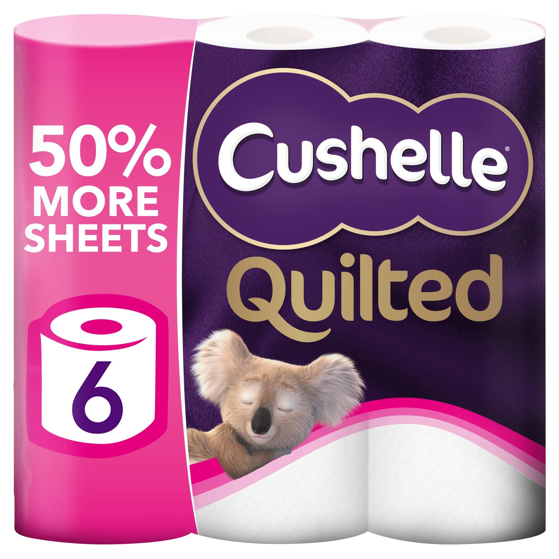 Cushelle Quilted Toilet Rolls 6 Mega Rolls 50% Longer Lasting