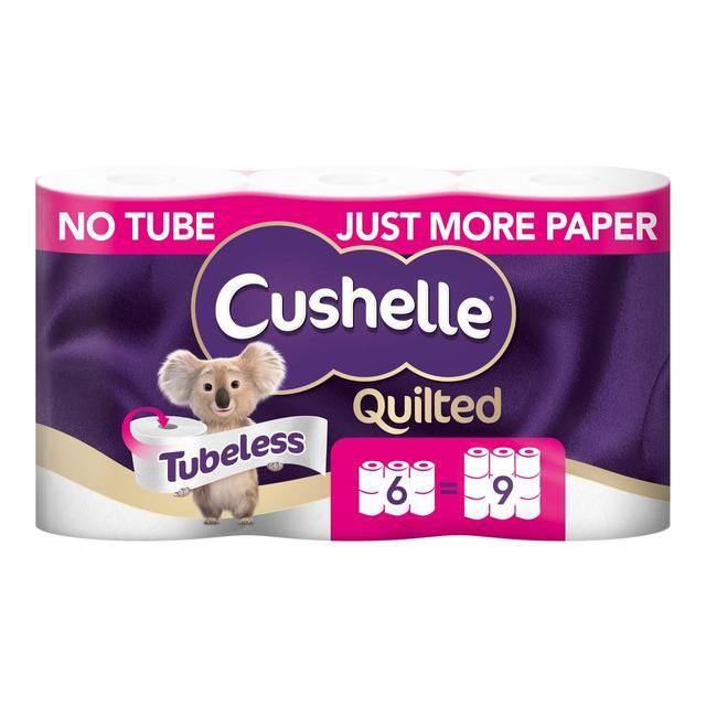 Cushelle Quilted Tubeless Toilet Roll 50% More Sheets   6 per pack