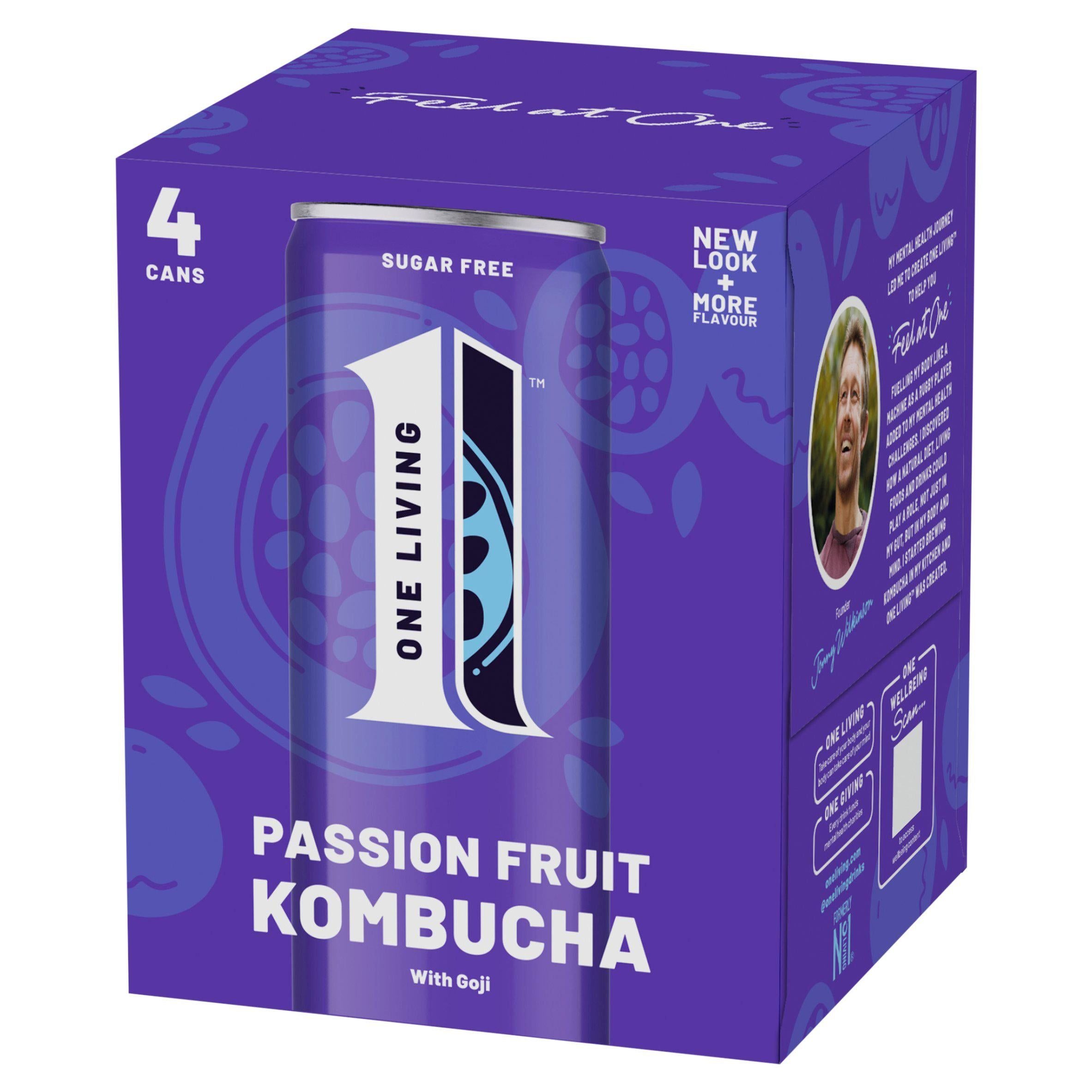 One Living Sugar Free Passion Fruit Kombucha with Goji 4x250ml GOODS Sainsburys   