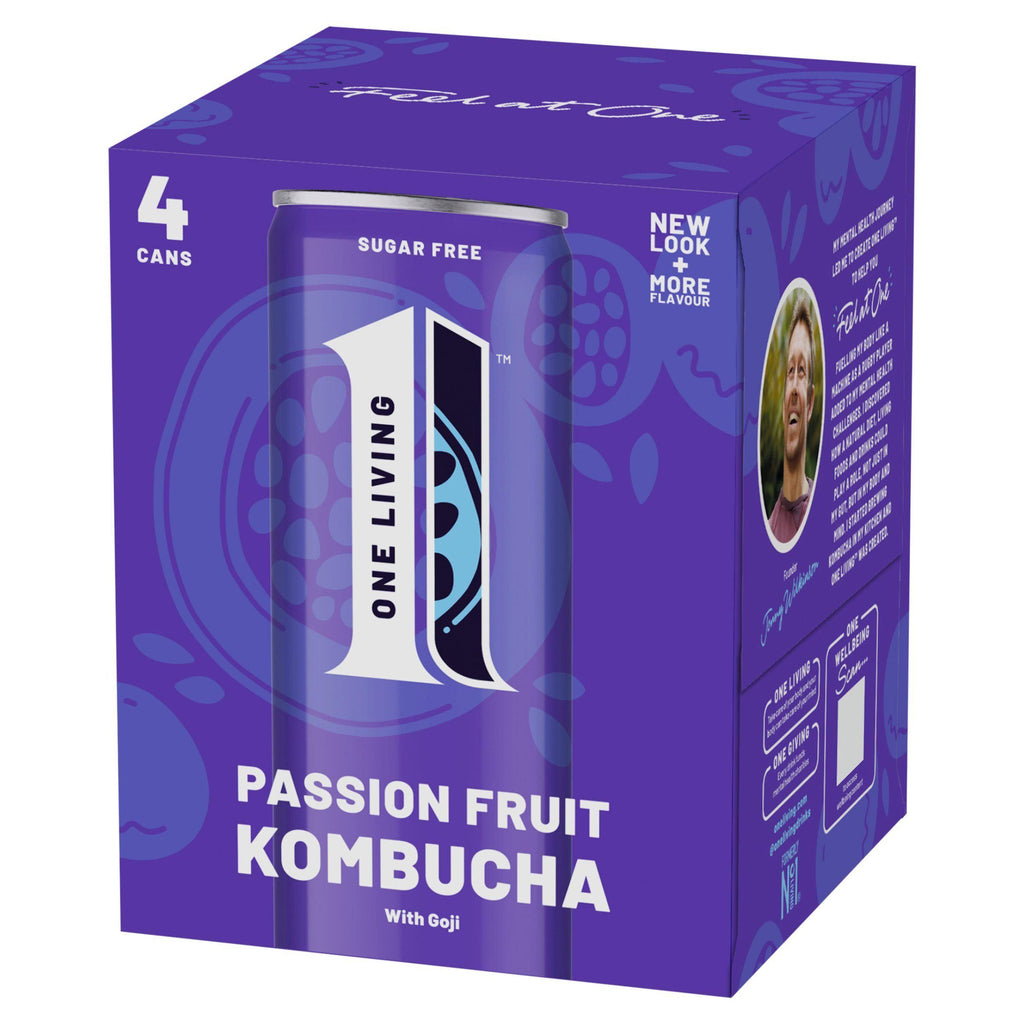 One Living Sugar Free Passion Fruit Kombucha with Goji 4x250ml