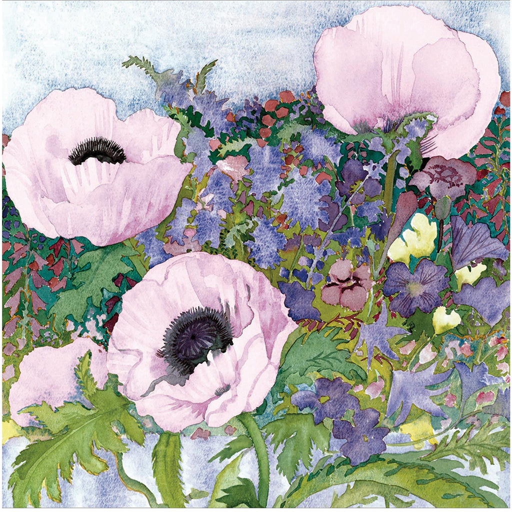 Woodmansterne Blank Open Greeting Card Send with Anemone Watercolour Flowers Classic Image