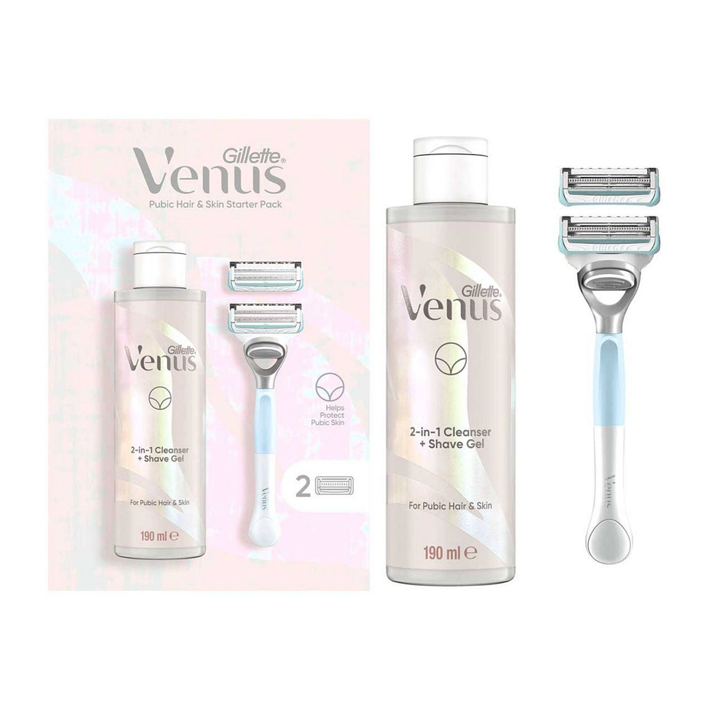 Gillette Venus For Pubic Hair & Skin Women's Razor, 2 Blade Refills and 2in1 Shave Gel and Cleanser