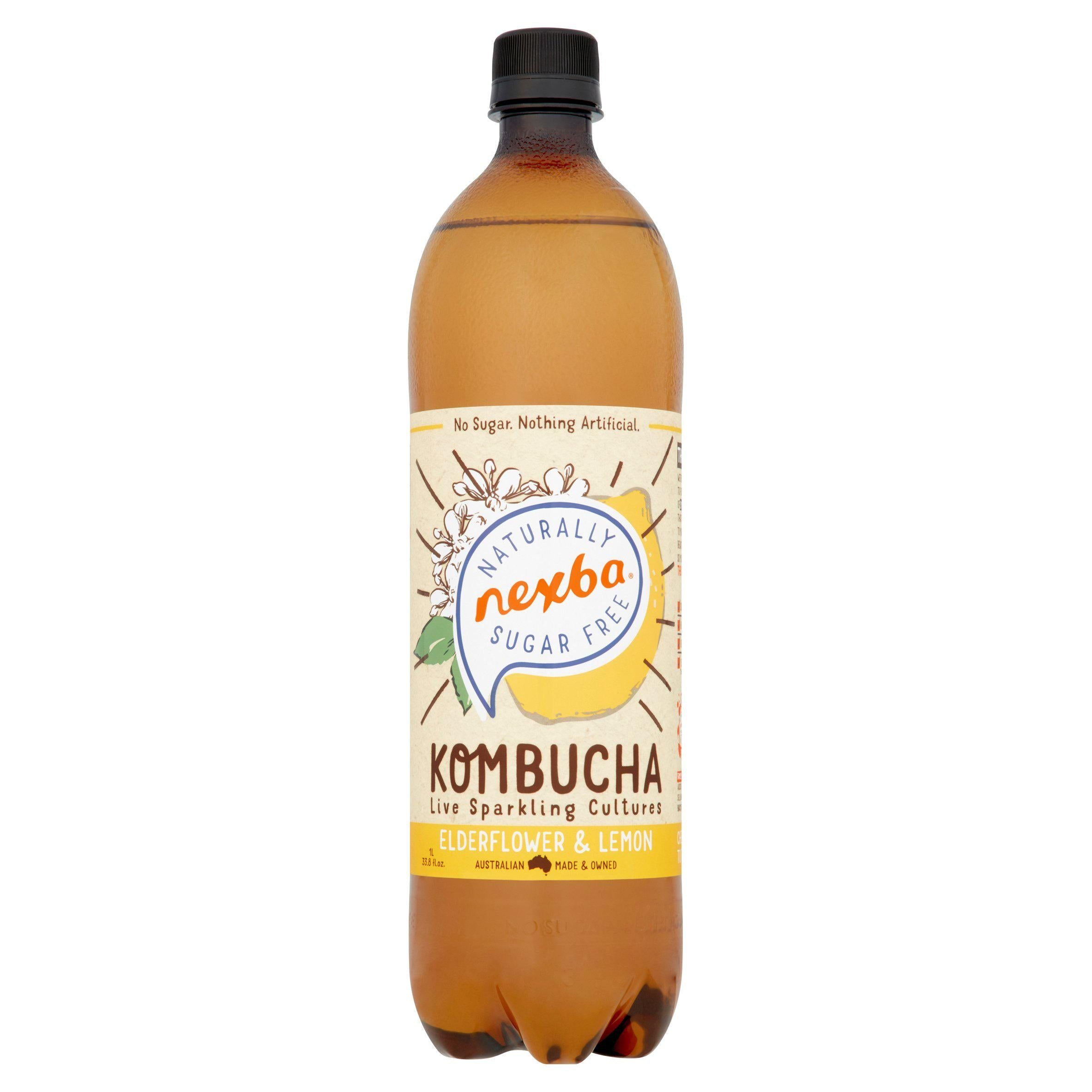 Nexba Naturally Sugar Free Elderflower & Lemon Kombucha 1L Adult soft drinks Sainsburys   