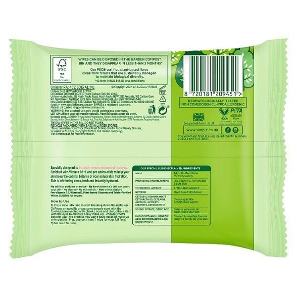 Simple Kind To Skin Cleansing Wipes Biodegradable 50 Pc GOODS Superdrug   