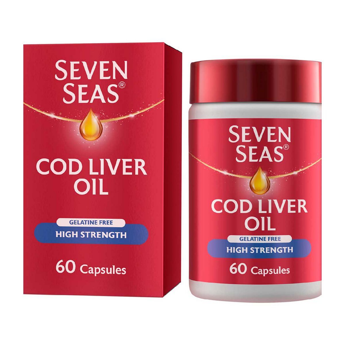 Seven Seas Cod Liver Oil High Strength Gelatine Free Omega-3 60 Caps bone & joint care Boots   