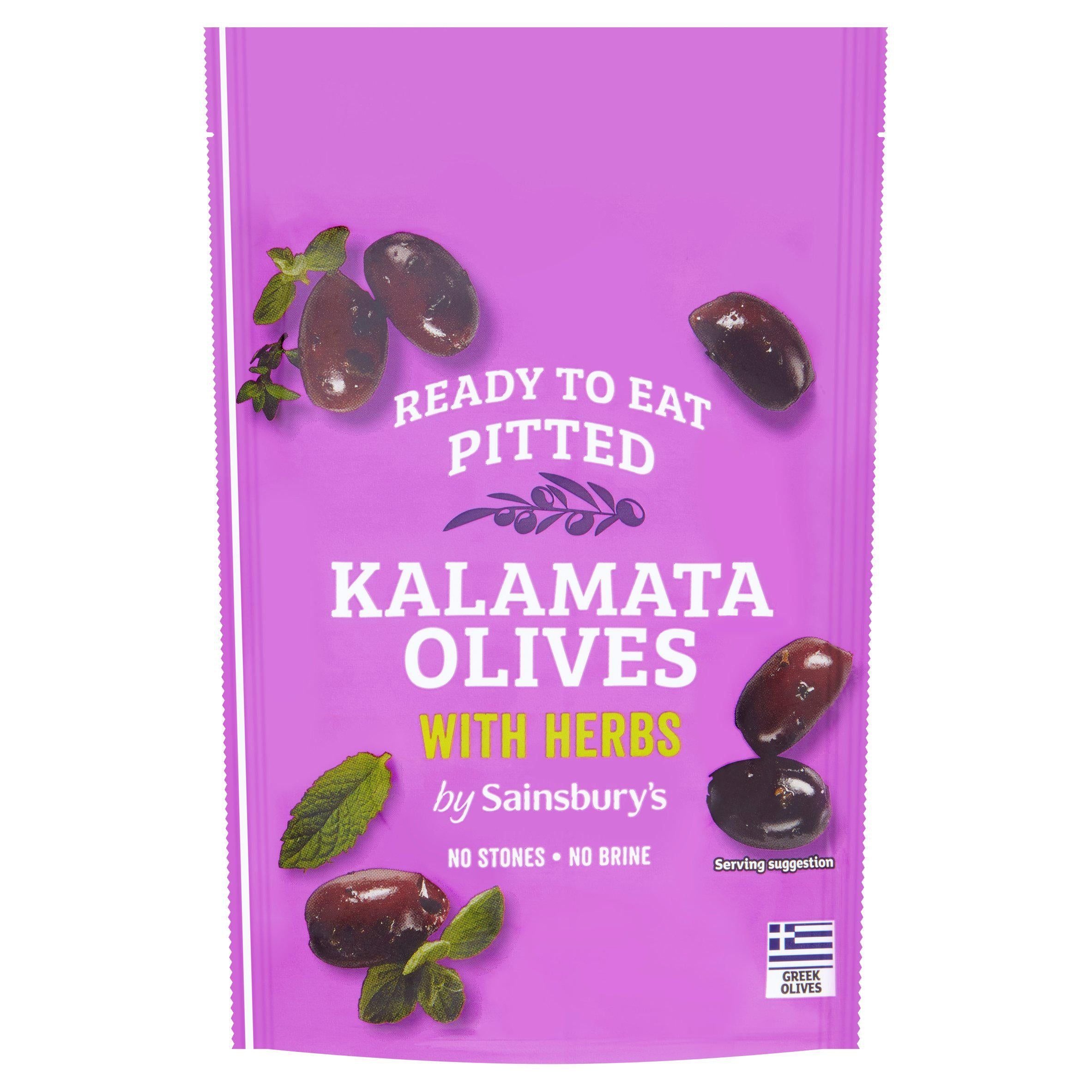 Sainsbury's Pitted Kalamata Olives with Herbs 70g Olives & antipasti Sainsburys   