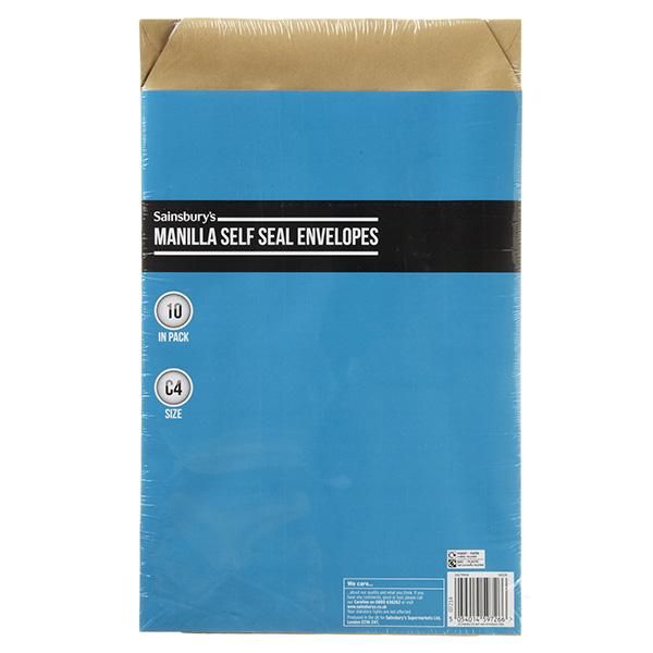 Sainsbury's Home Manila Self Seal Envelopes C4 10pk