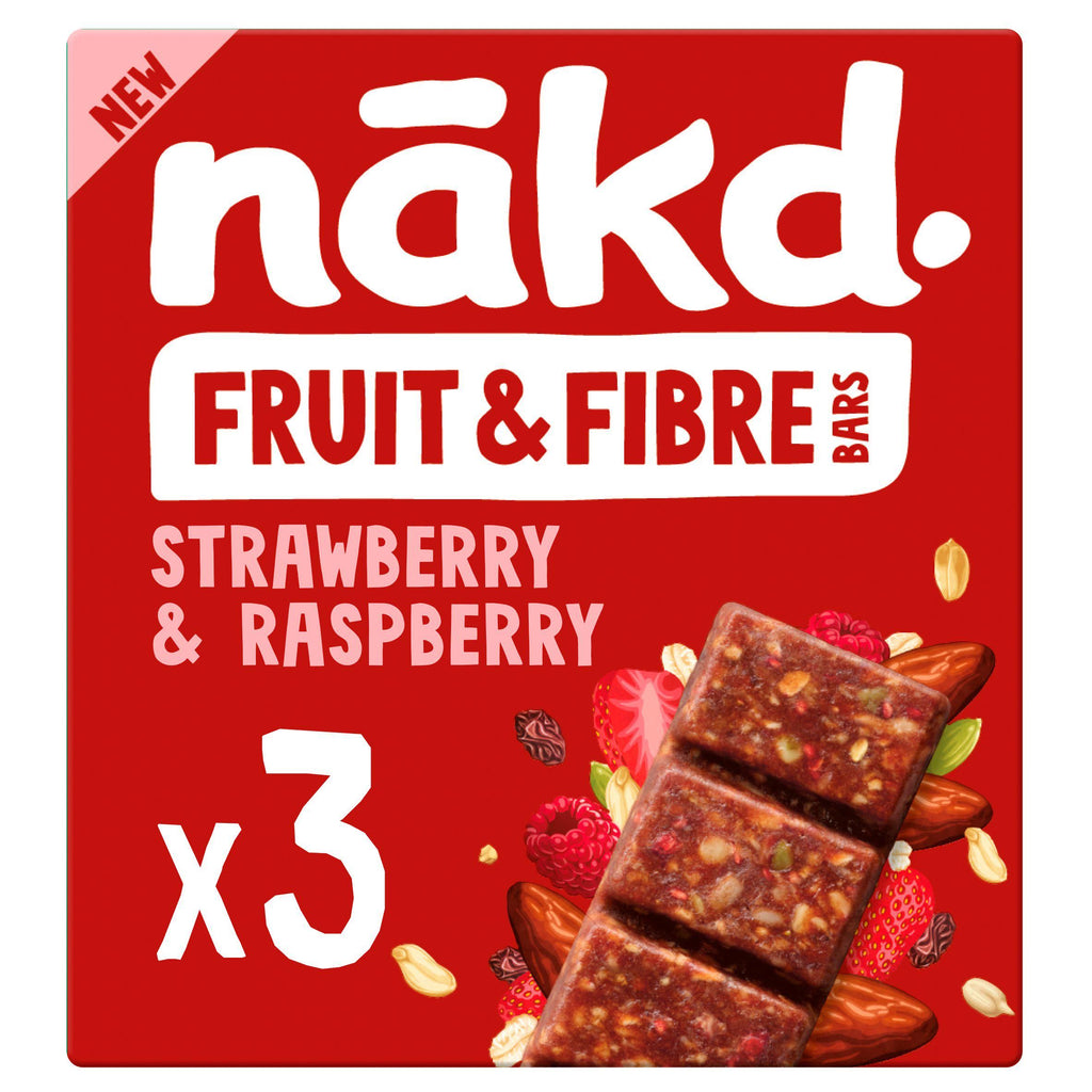 Nakd Strawberry Raspberry Fruit & Fibre Bars 3x44g