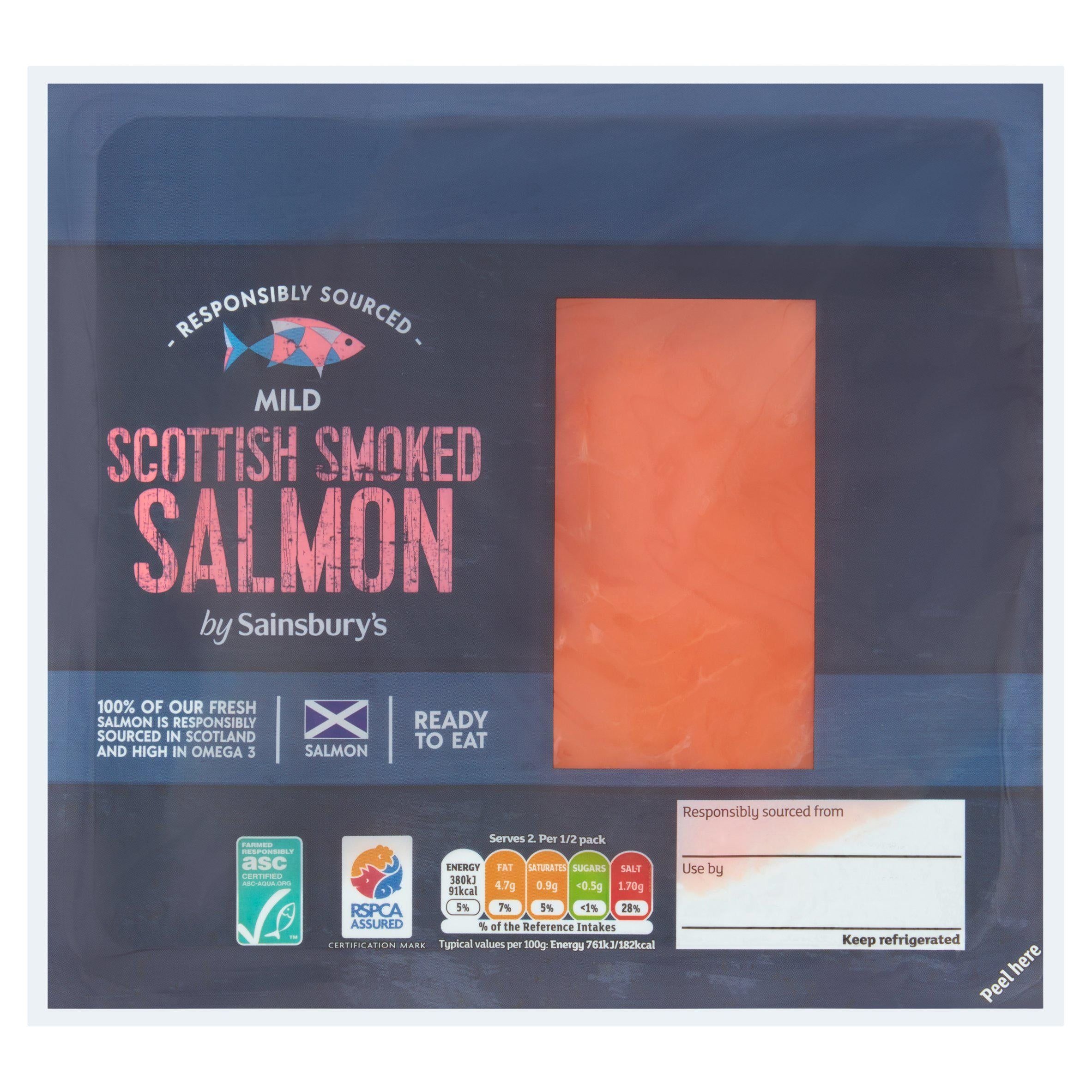 Sainsbury's ASC Scottish Mild Smoked Salmon 100g (Ready to Eat) GOODS Sainsburys   