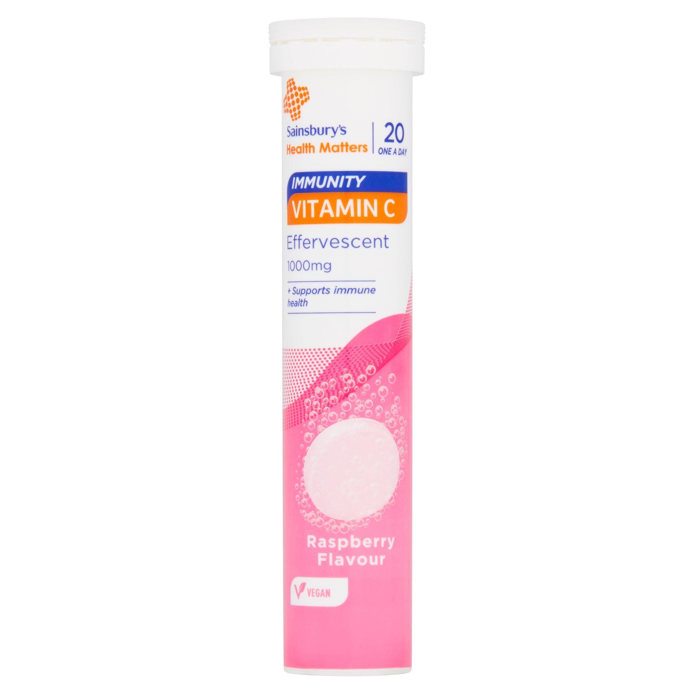 Sainsbury's Health Matters Immunity Vitamin C Effervescent Raspberry Flavour Tablets 1000mgx20 Vitamins Minerals & Supplements Sainsburys   